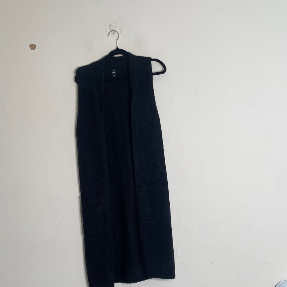 Echo Black Long Open-Front Sleeveless Cardigan Vest